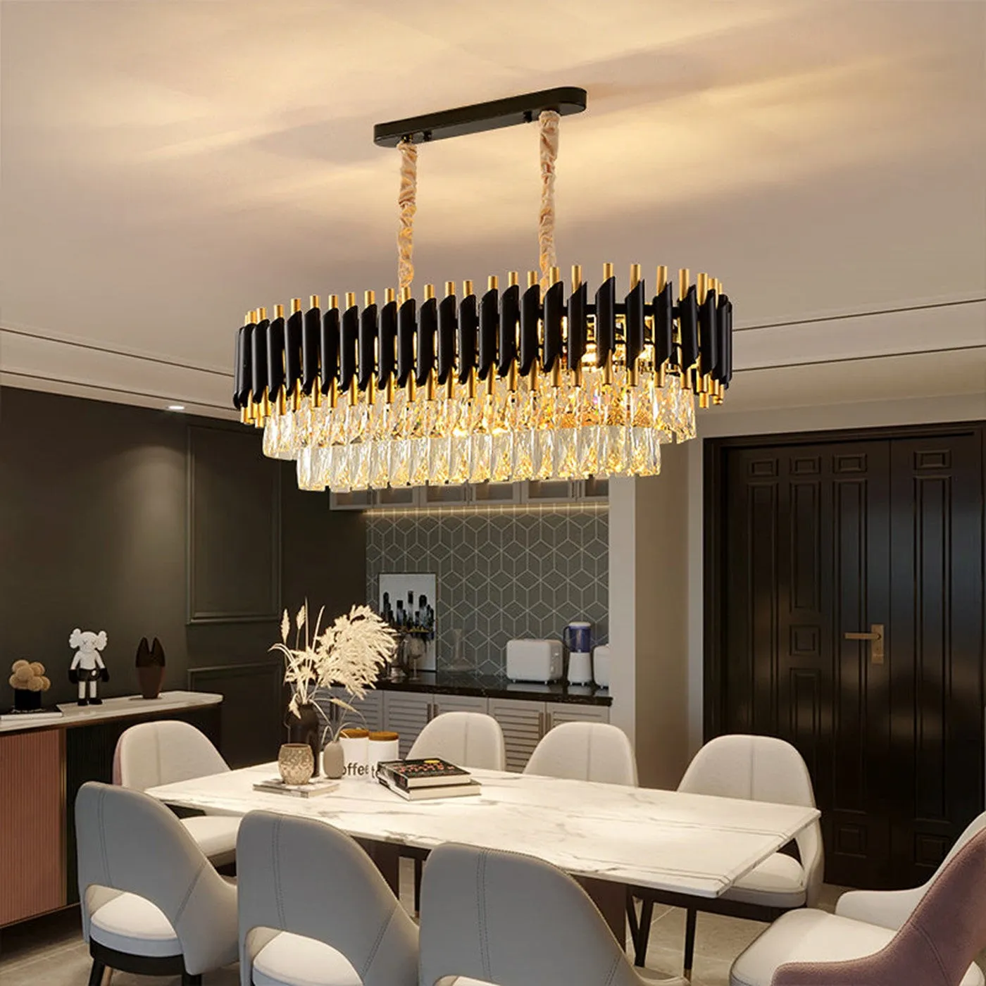 1000X300 MM GOLD BLACK TUBE STAINLESS STEEL K9 CRYSTAL PENDANT CHANDELIER CEILING LIGHTS HANGING