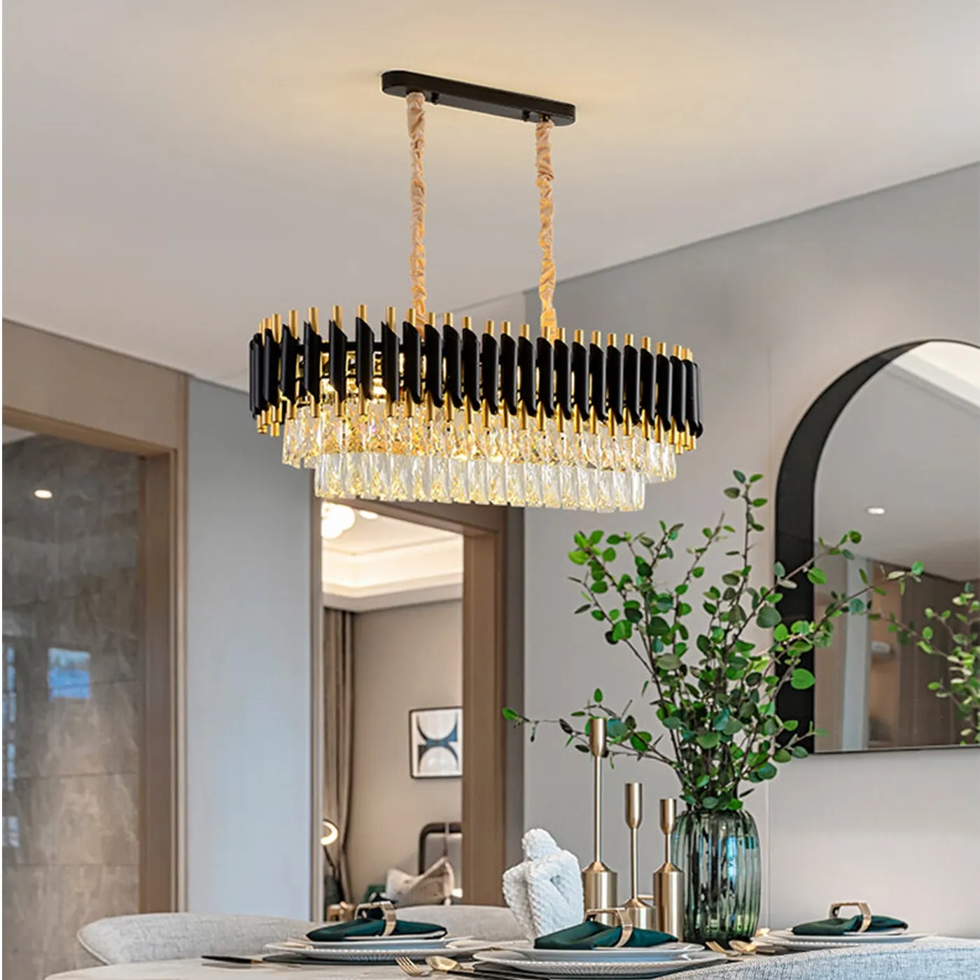 1000X300 MM GOLD BLACK TUBE STAINLESS STEEL K9 CRYSTAL PENDANT CHANDELIER CEILING LIGHTS HANGING