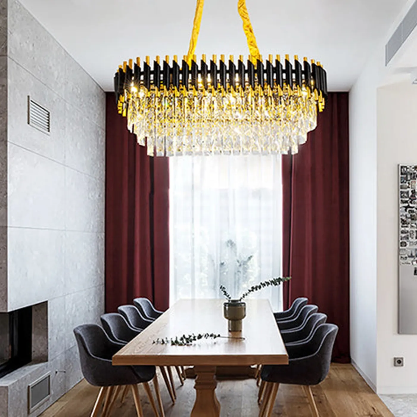 1000X300 MM GOLD BLACK TUBE STAINLESS STEEL K9 CRYSTAL PENDANT CHANDELIER CEILING LIGHTS HANGING