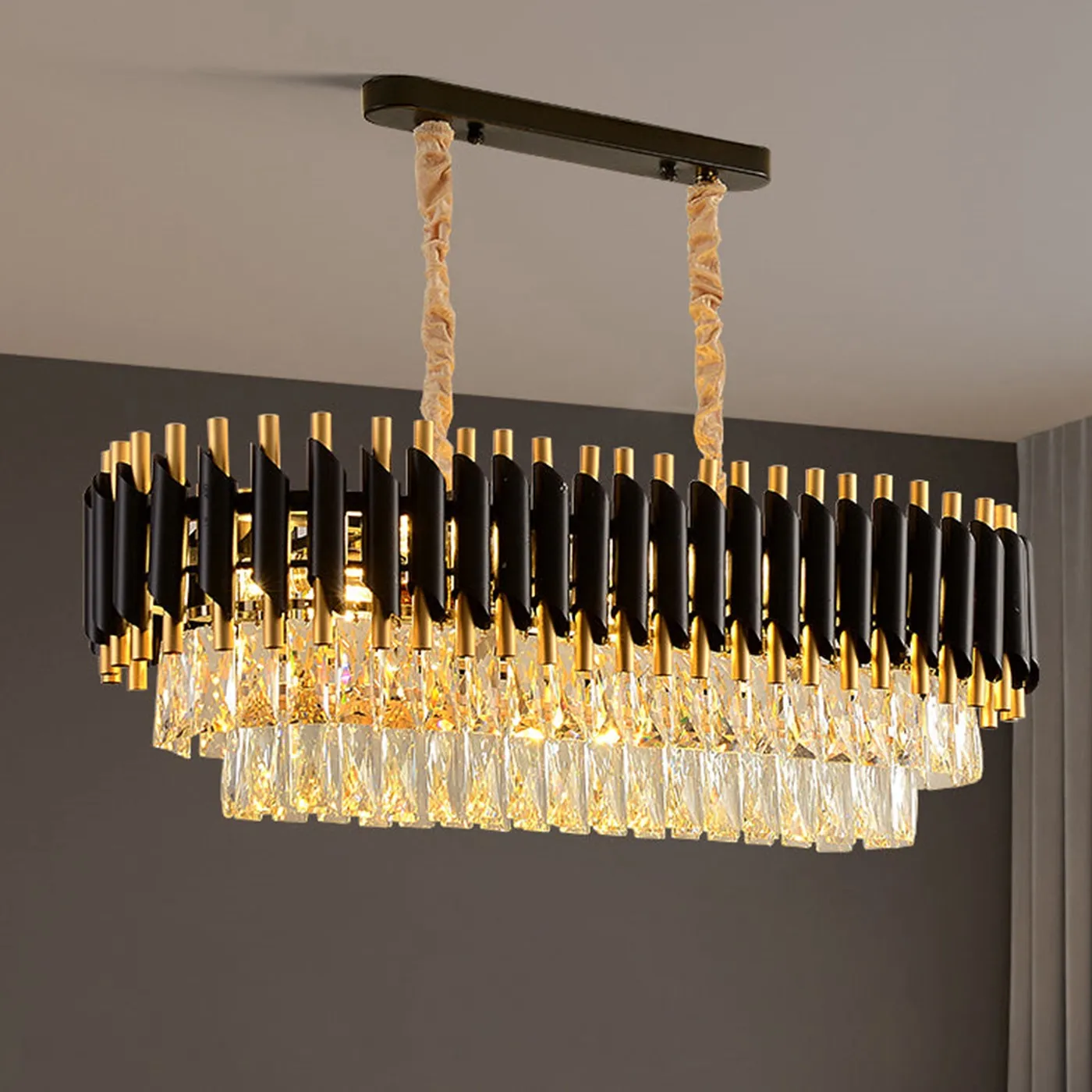 1000X300 MM GOLD BLACK TUBE STAINLESS STEEL K9 CRYSTAL PENDANT CHANDELIER CEILING LIGHTS HANGING