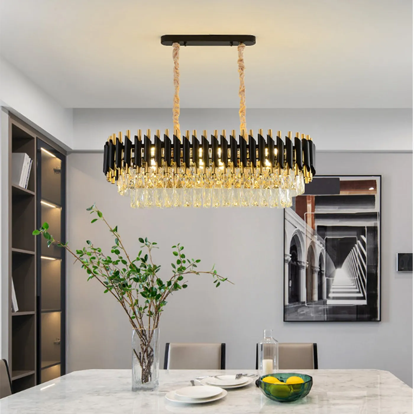 1000X300 MM GOLD BLACK TUBE STAINLESS STEEL K9 CRYSTAL PENDANT CHANDELIER CEILING LIGHTS HANGING