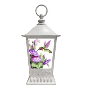 11" Ruby Throated Hummingbird Painted Glitter Water White Lantern