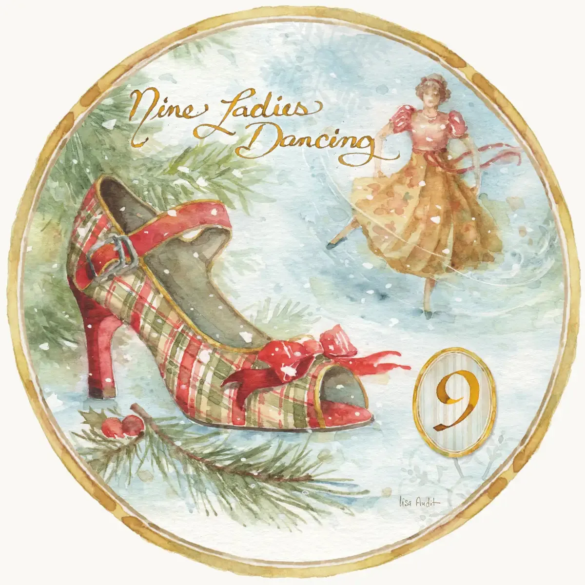 12 Days Of Christmas IX Round Wall Art