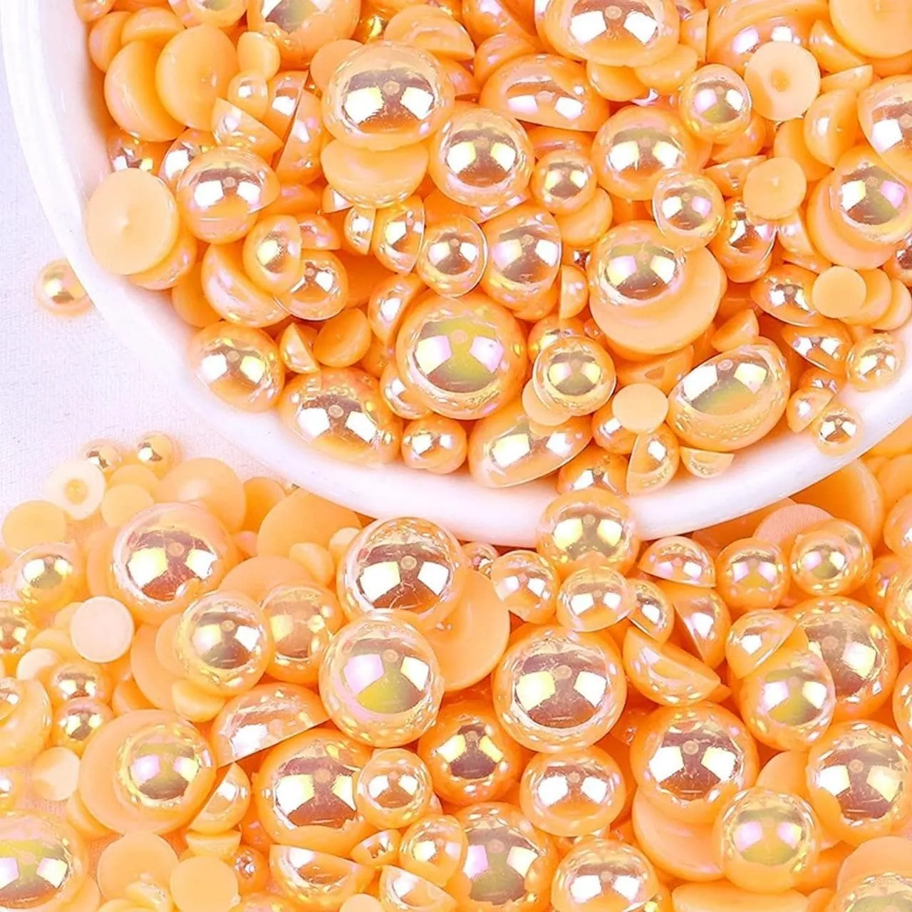 1800 Pcs Half Cut Pearls Beads for Crafting & Decor (Orange)