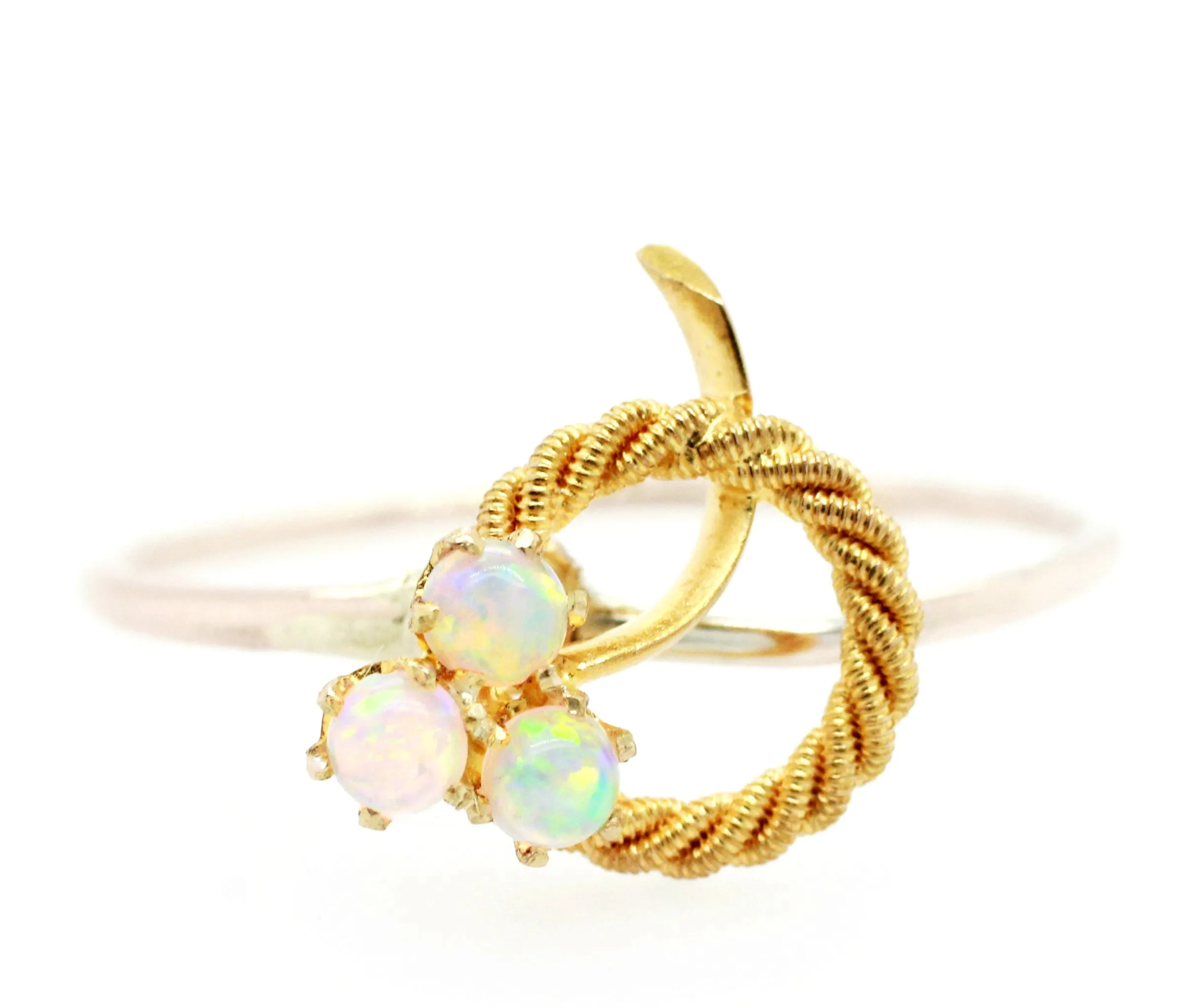 1920s Antique Art Deco 1.00ctw Three Opal Pin Conversion Ring - 14k Yellow Gold