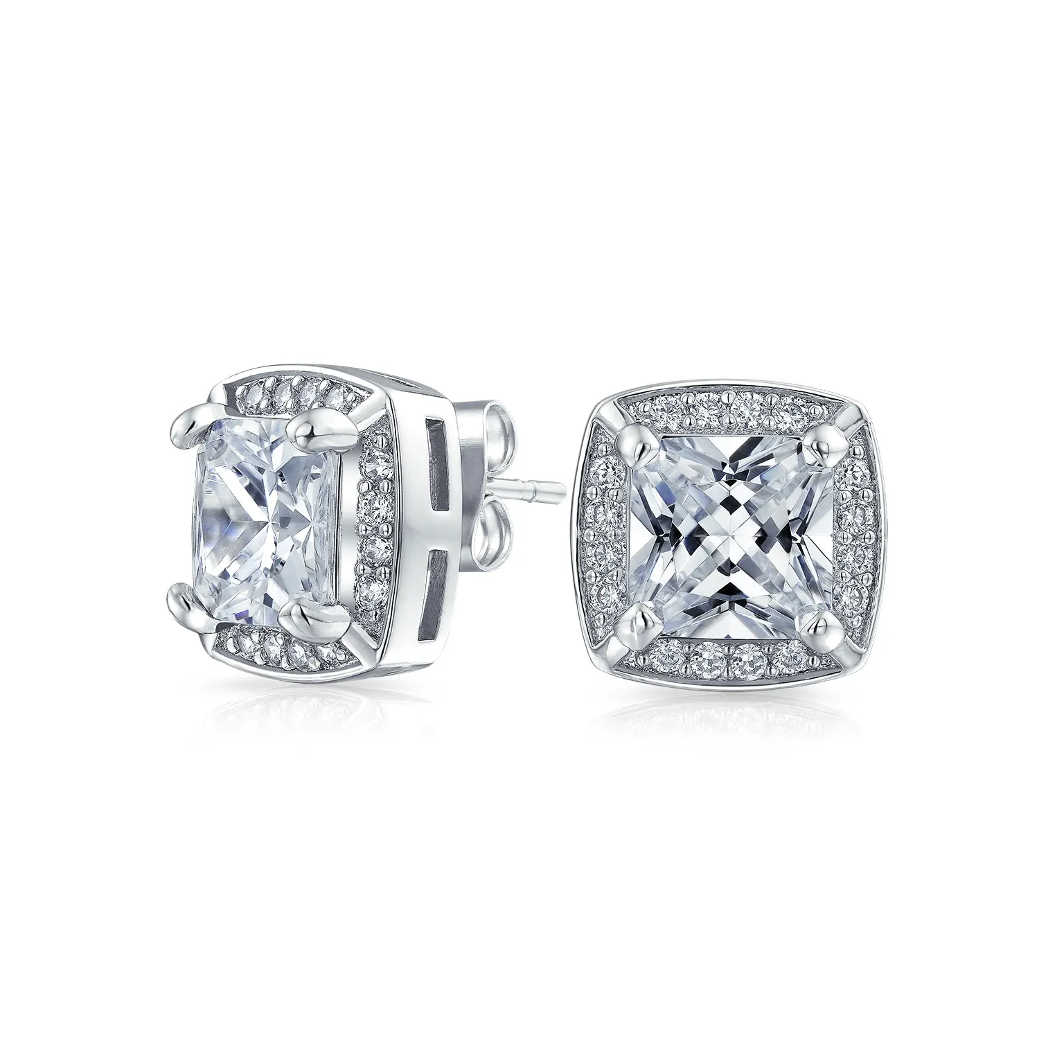 1CT Brilliant Cut Solitaire Halo CZ Stud Earrings Sterling Silver