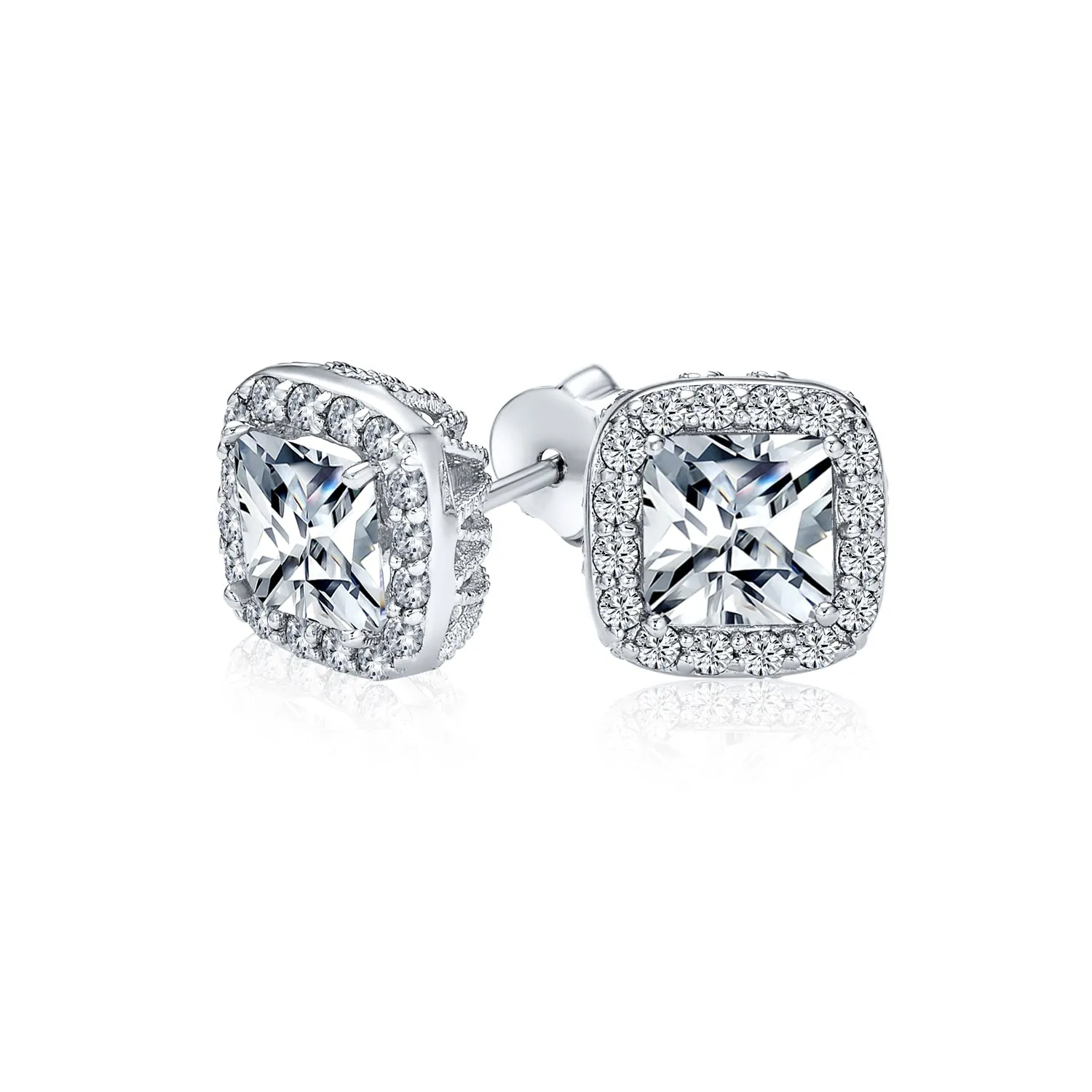 1CT Brilliant Cut Solitaire Halo CZ Stud Earrings Sterling Silver