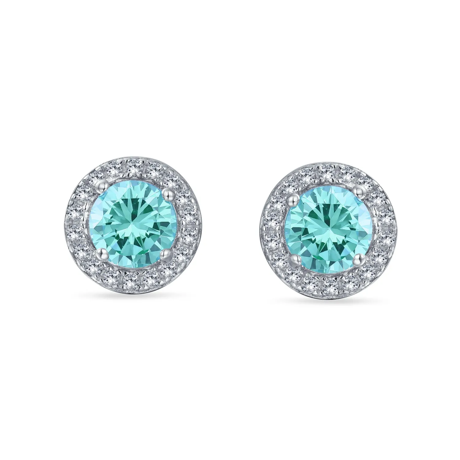 1CT Brilliant Cut Solitaire Halo CZ Stud Earrings Sterling Silver