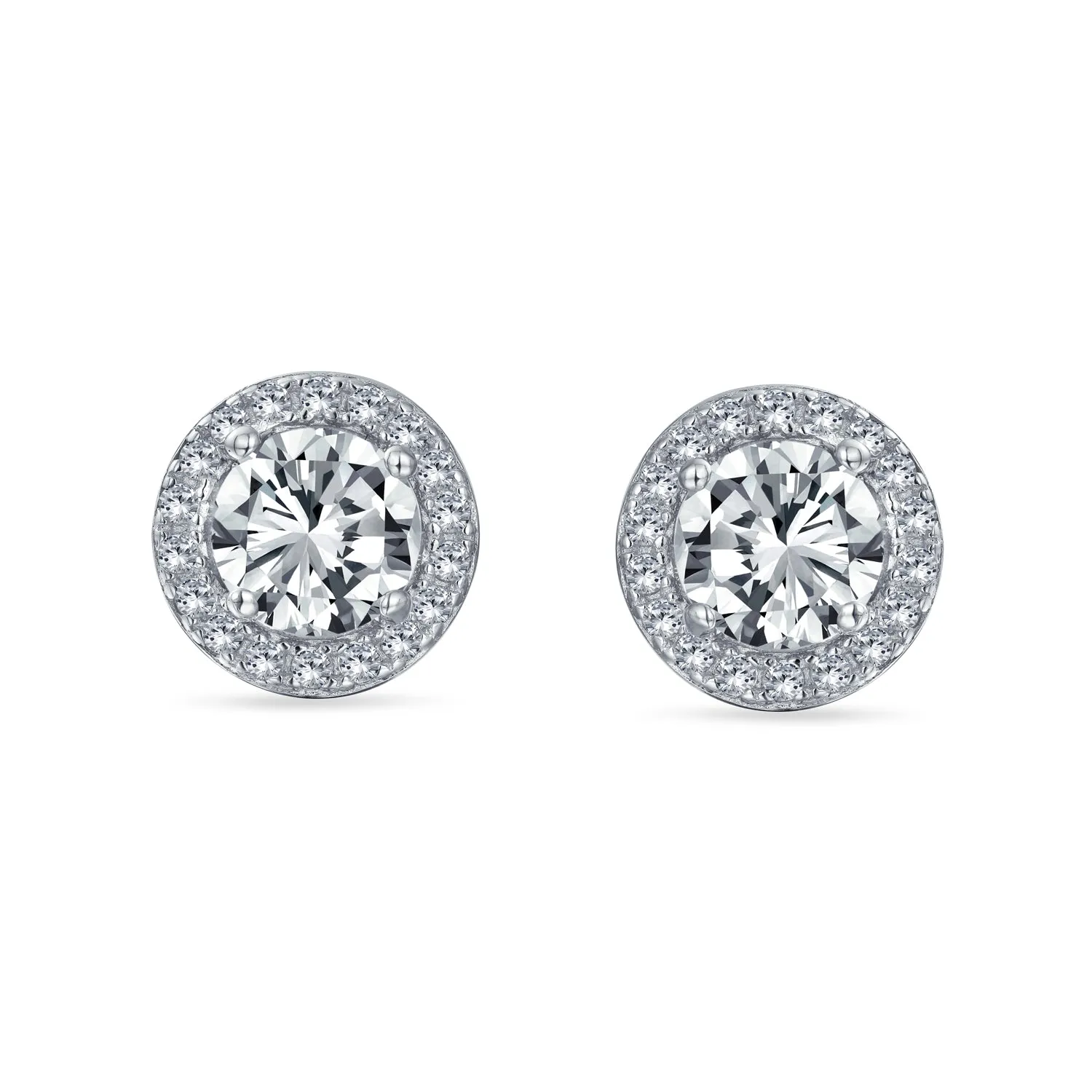 1CT Brilliant Cut Solitaire Halo CZ Stud Earrings Sterling Silver