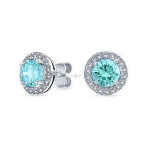 1CT Brilliant Cut Solitaire Halo CZ Stud Earrings Sterling Silver