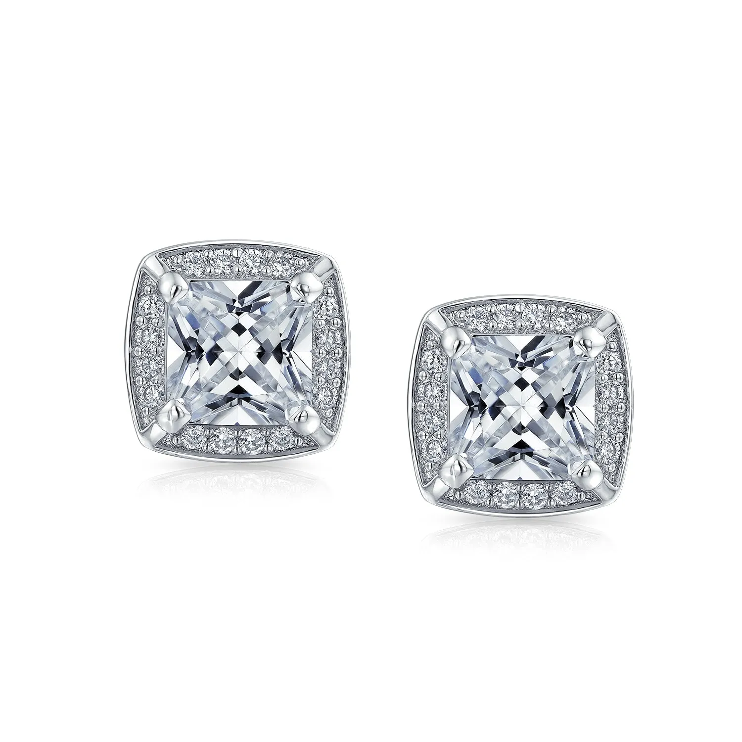 1CT Brilliant Cut Solitaire Halo CZ Stud Earrings Sterling Silver