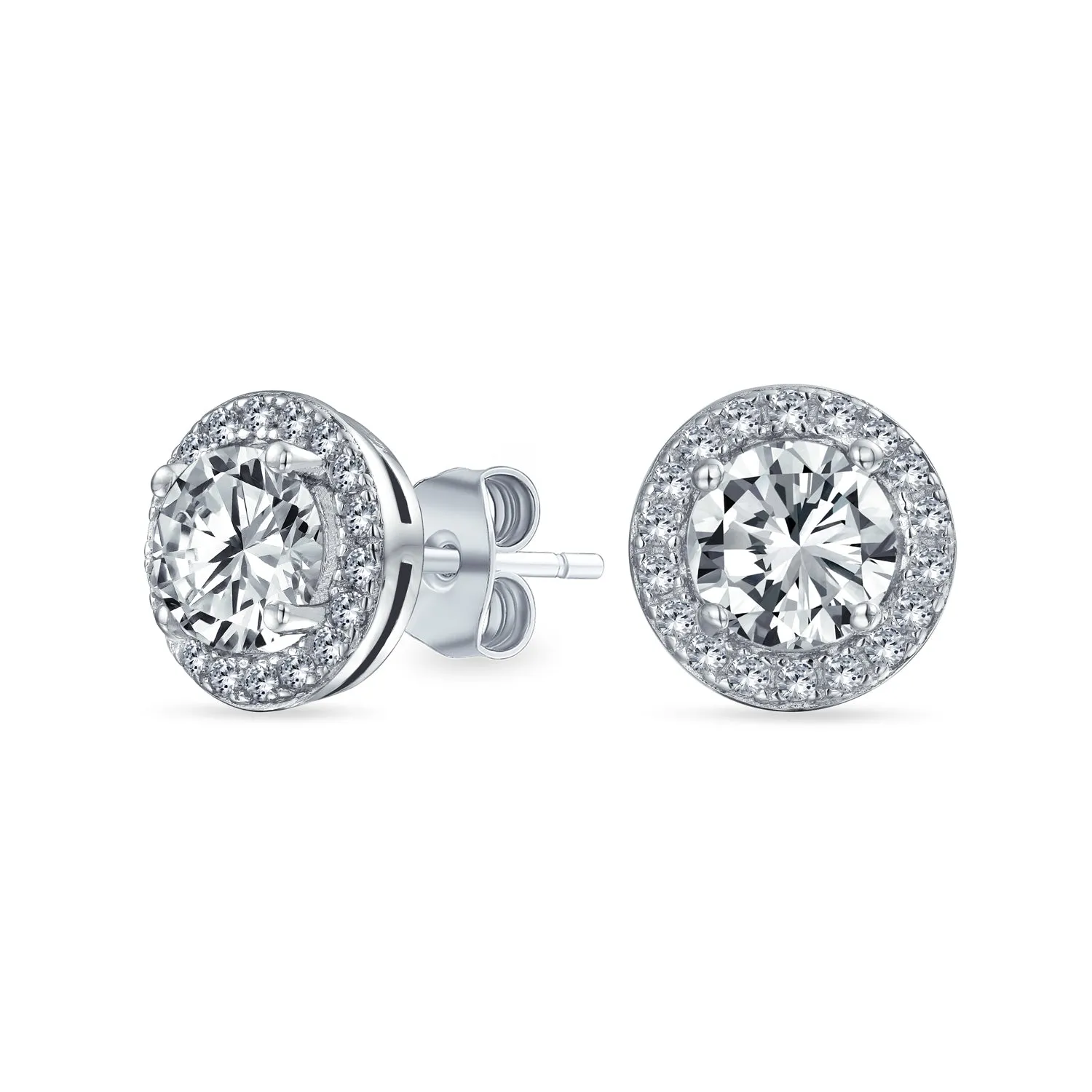 1CT Brilliant Cut Solitaire Halo CZ Stud Earrings Sterling Silver