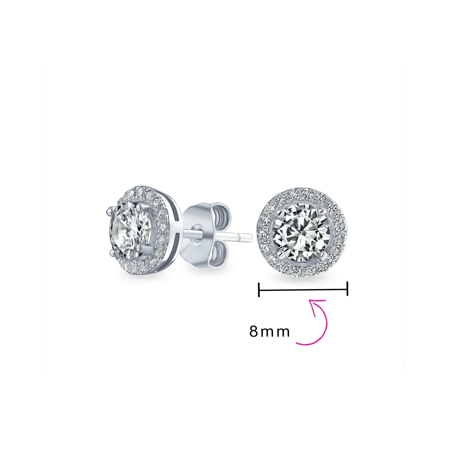 1CT Brilliant Cut Solitaire Halo CZ Stud Earrings Sterling Silver