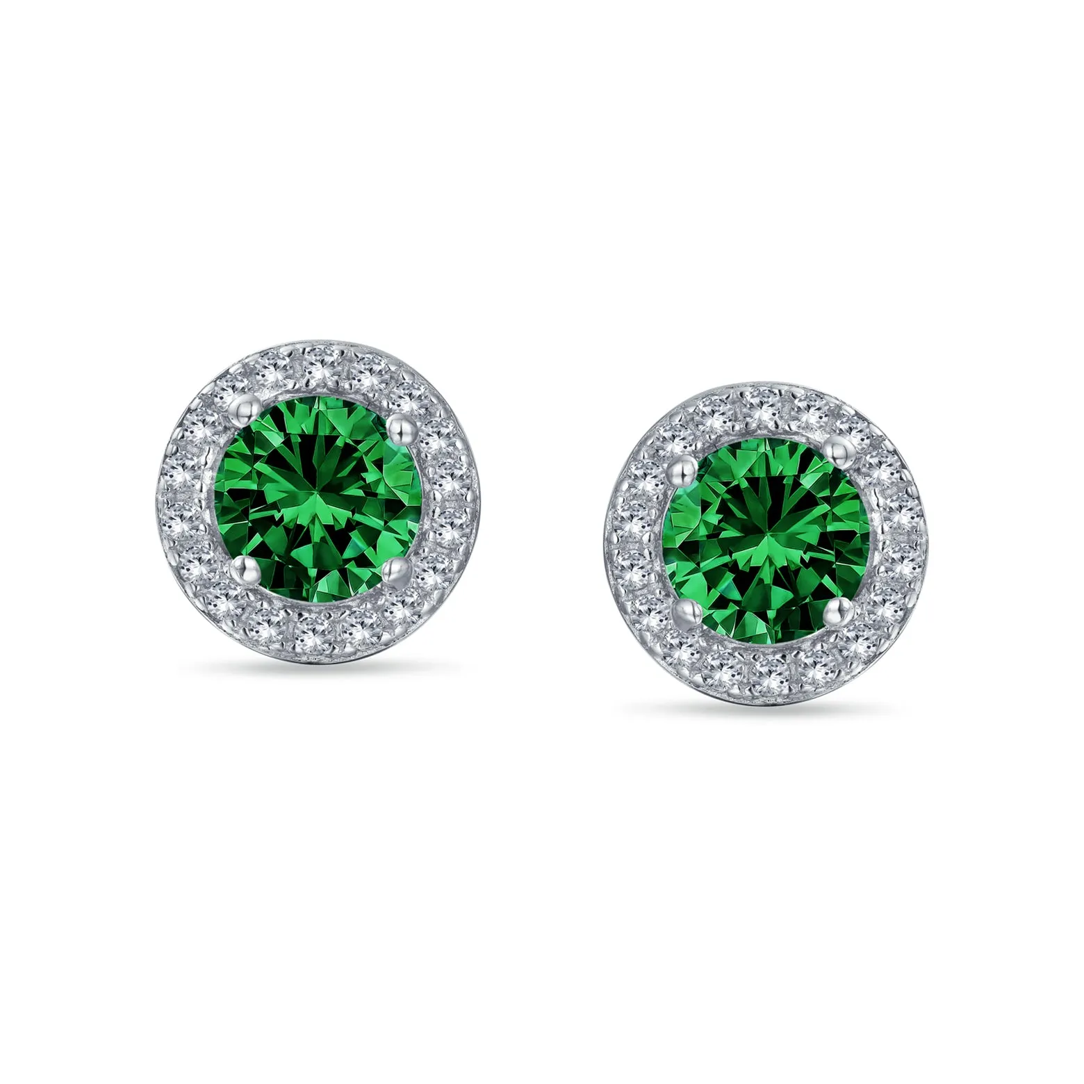 1CT Brilliant Cut Solitaire Halo CZ Stud Earrings Sterling Silver