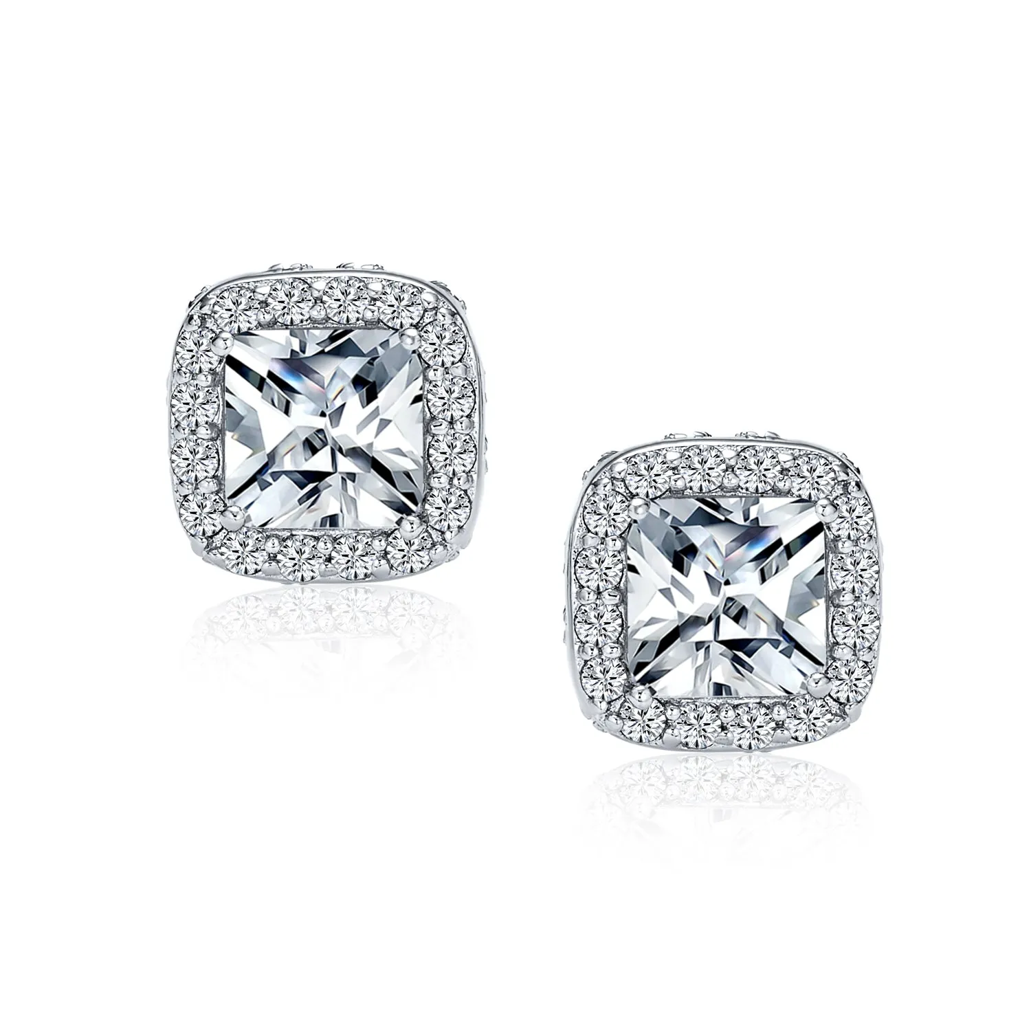 1CT Brilliant Cut Solitaire Halo CZ Stud Earrings Sterling Silver