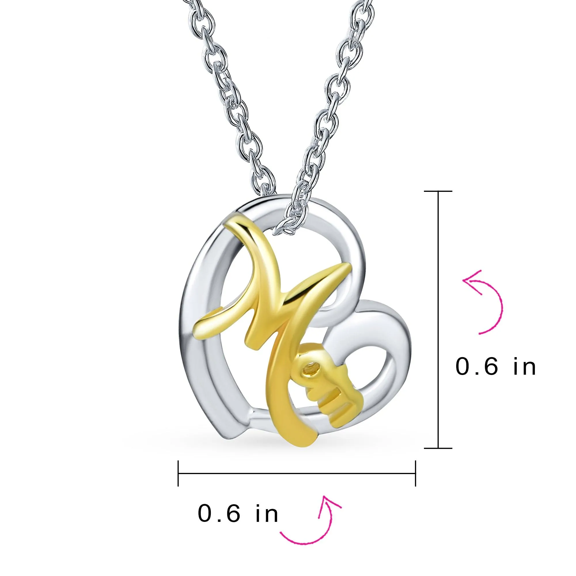 2 Tone Pink Crystal Twisting  Infinity Heart Word Mom Pendant Necklace