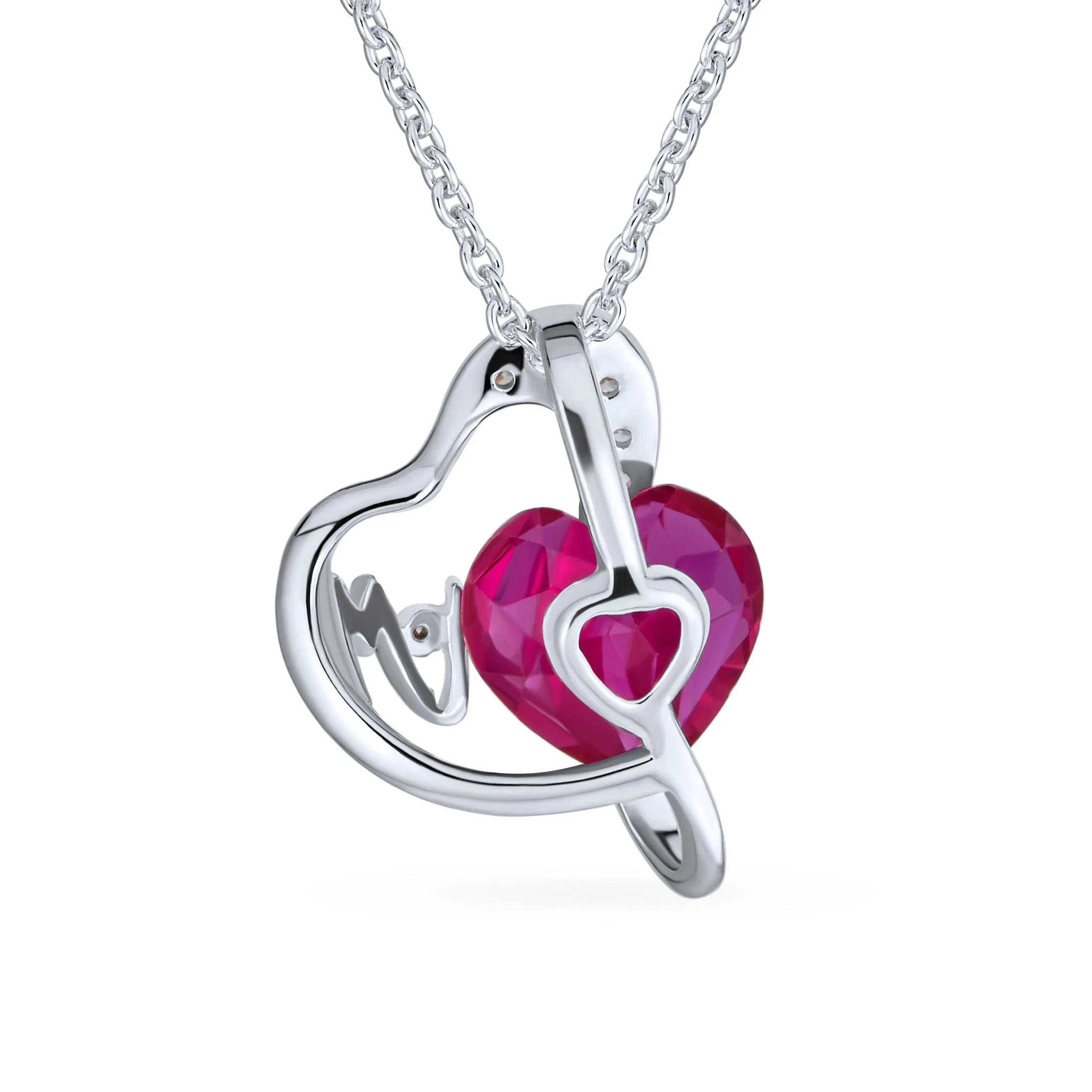 2 Tone Pink Crystal Twisting  Infinity Heart Word Mom Pendant Necklace