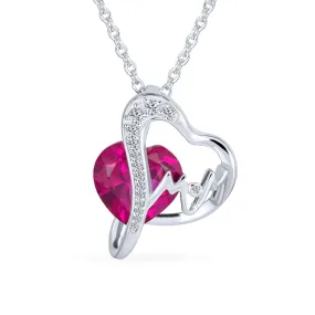 2 Tone Pink Crystal Twisting  Infinity Heart Word Mom Pendant Necklace