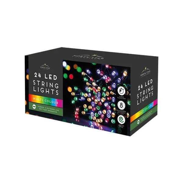 24 Led String Lights B/o Multi Coloured