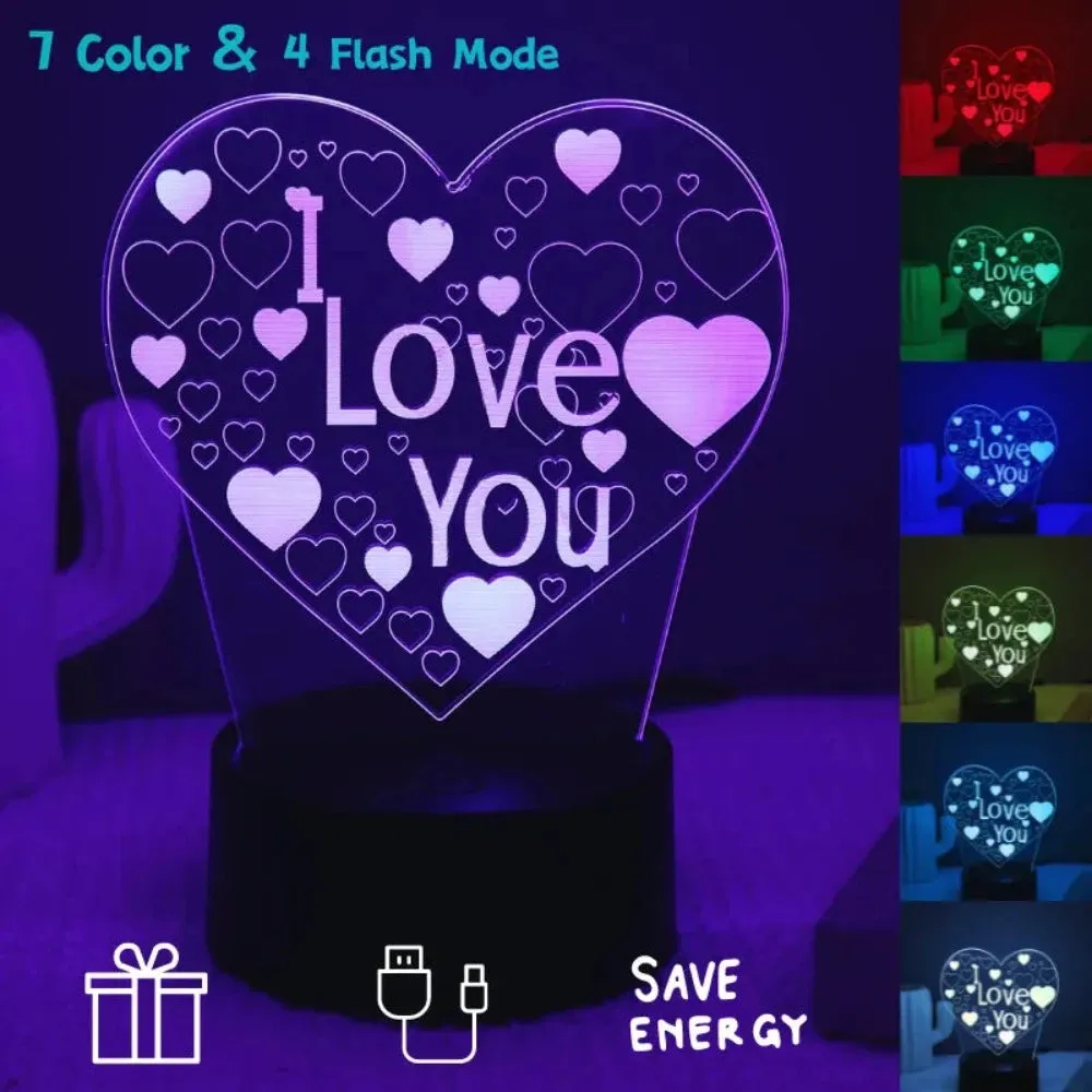 3D LED Heart 7 Color Valentine's Night Light