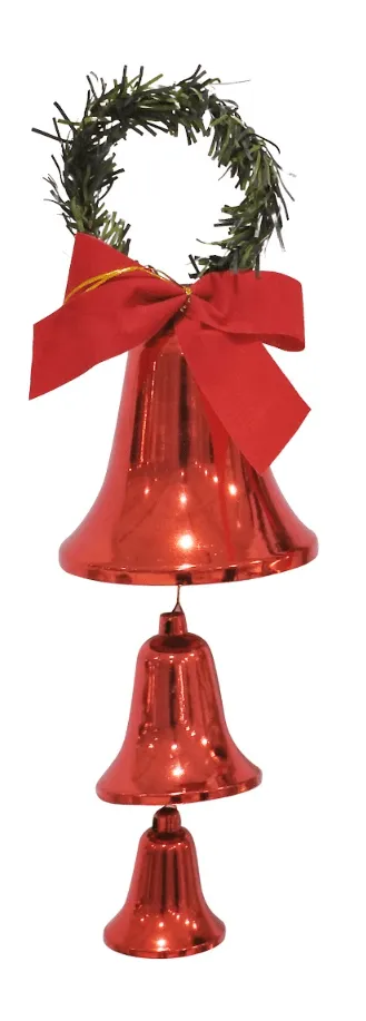 3pc Shiny Bells with Bow and Tinsel Hanger