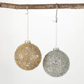 4"H Sullivans Beaded Ball Ornament - Set of 2, Gold Christmas Ornaments