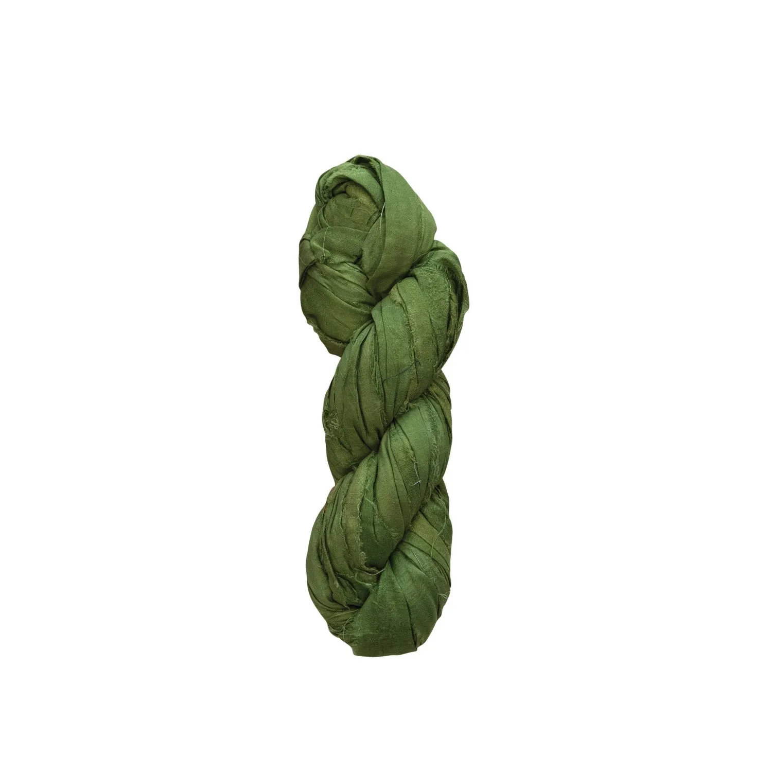 70-75 Yard Recycled Torn Silk Ribbon, Green (Each One Will Vary)