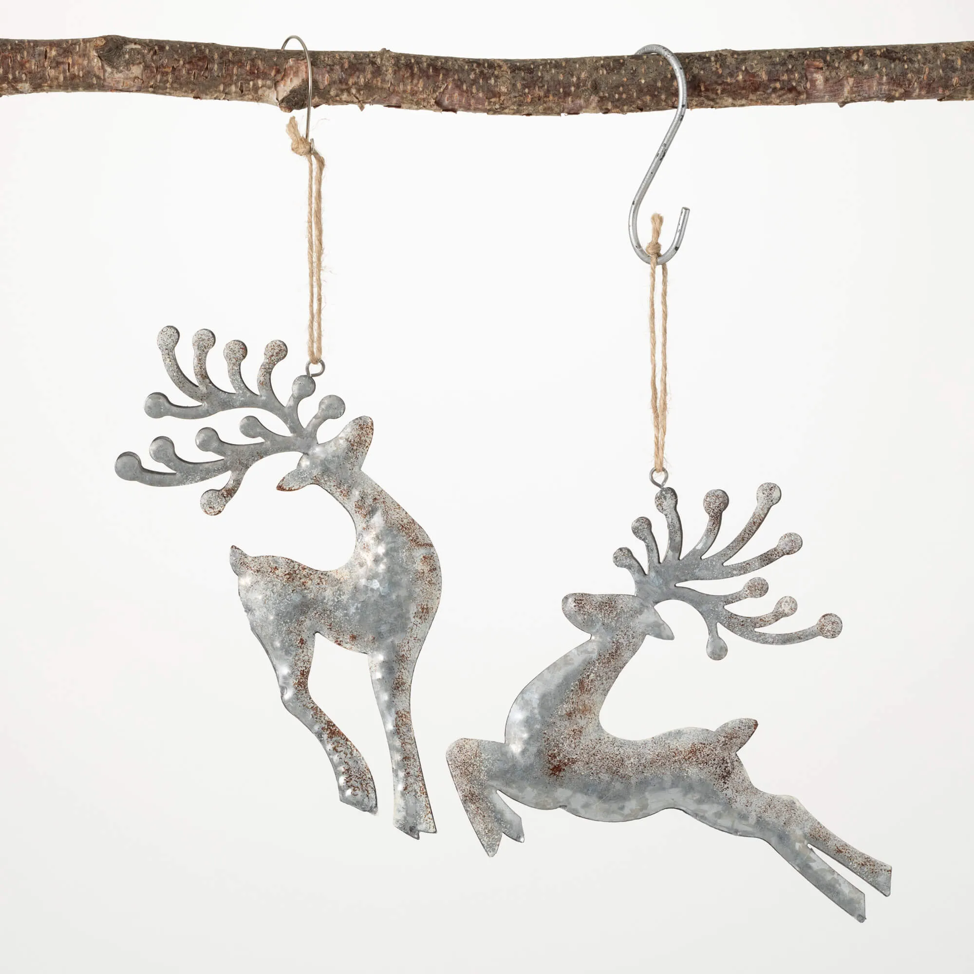 7.25"H and 6"H Sullivans Silver Reindeer Ornament - Set of 2, Silver Christmas Ornaments