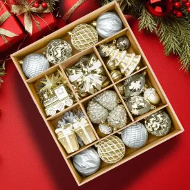 82pcs Gold and White Christmas Balls Ornaments Set with Hanging Strings