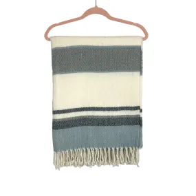 Abercrombie & Fitch Ivory/Gray/Light Blue Striped Fringe Scarf NWT