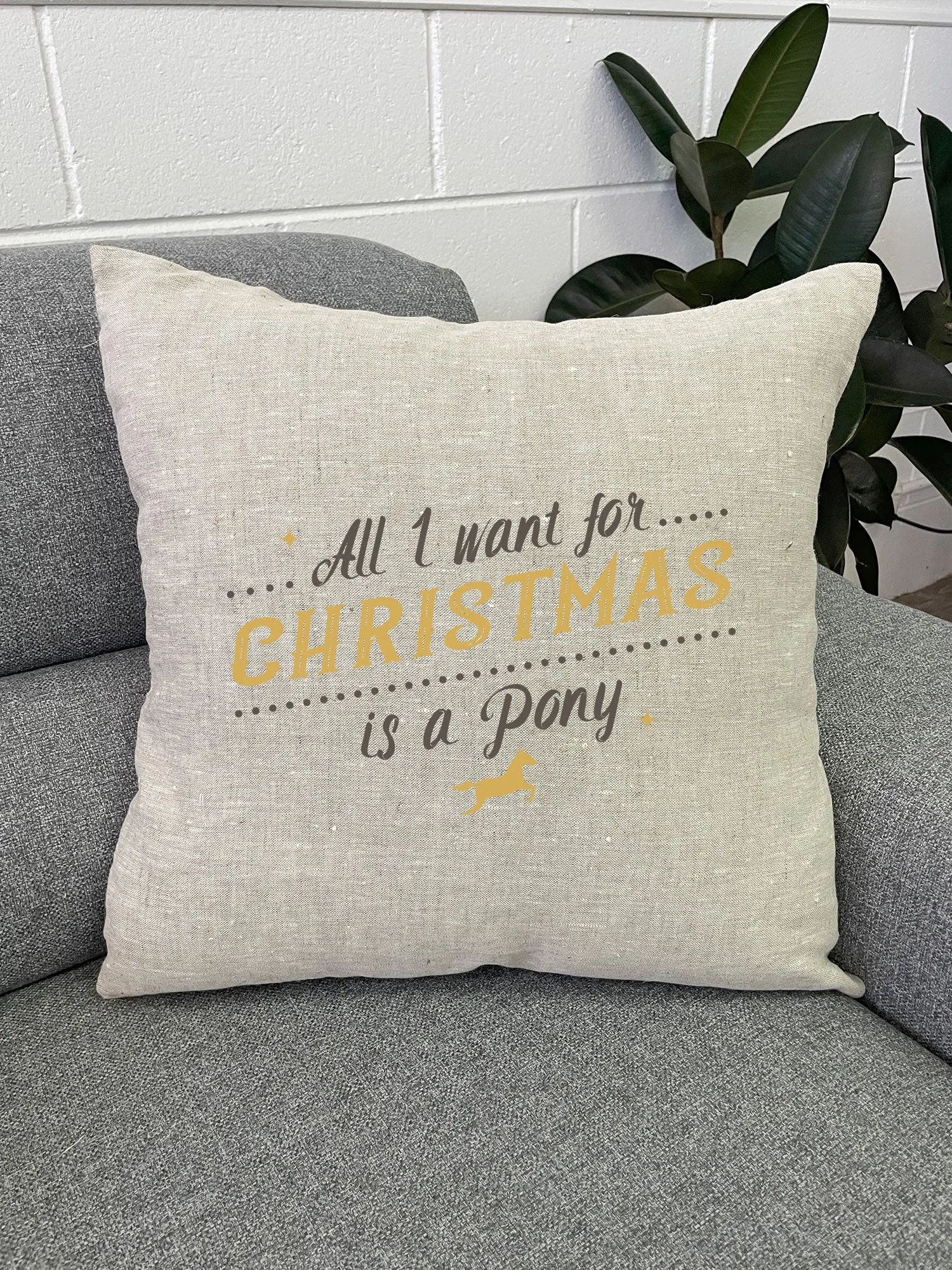 All I Want For Christmas Is A Pony Linen Cushion Cover