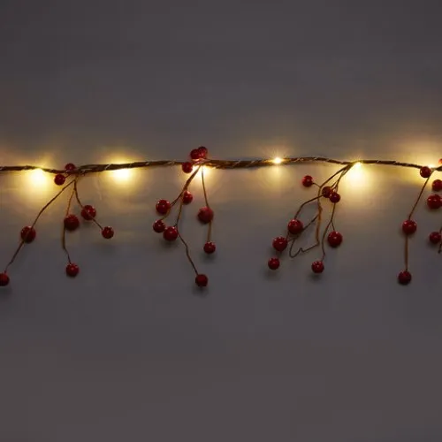 Anko Battery Operated 20 Light Up Berry Garland/Red/White