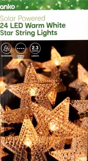 Anko Solar Powered 24 LED Warm White Star String Lights