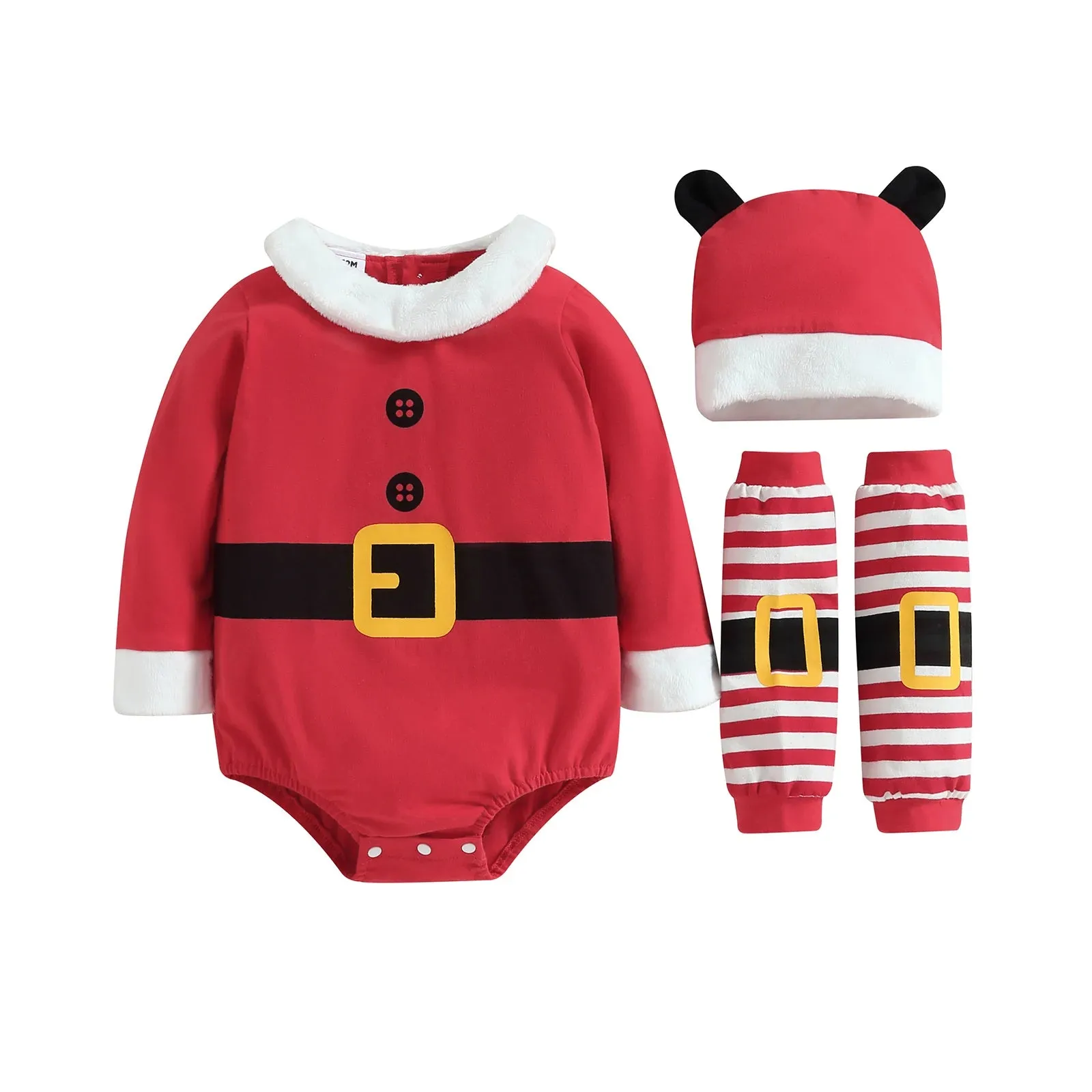 Baby Santa Claus 3 Piece Layette Onesie Set with Leg Warmers