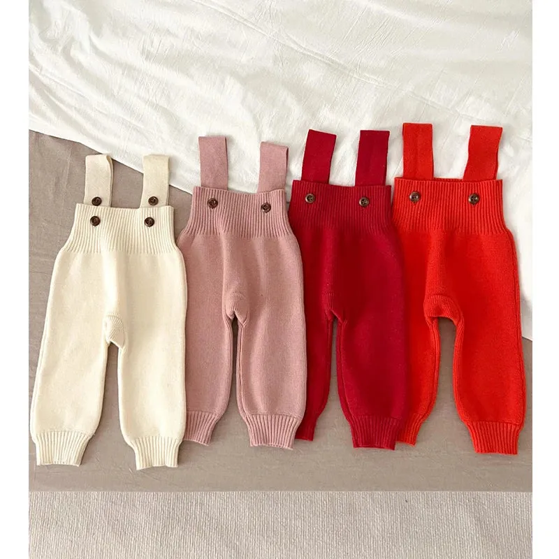 Baby/Toddler Sweater Knit Button Close Suspender Jumpsuit  Boys Girls