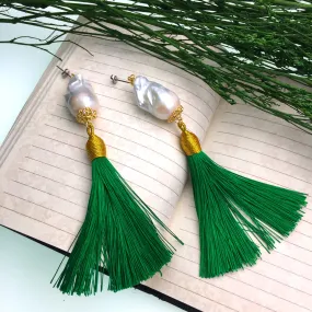 Baroque Pearl Green Tassel Earrings CE031