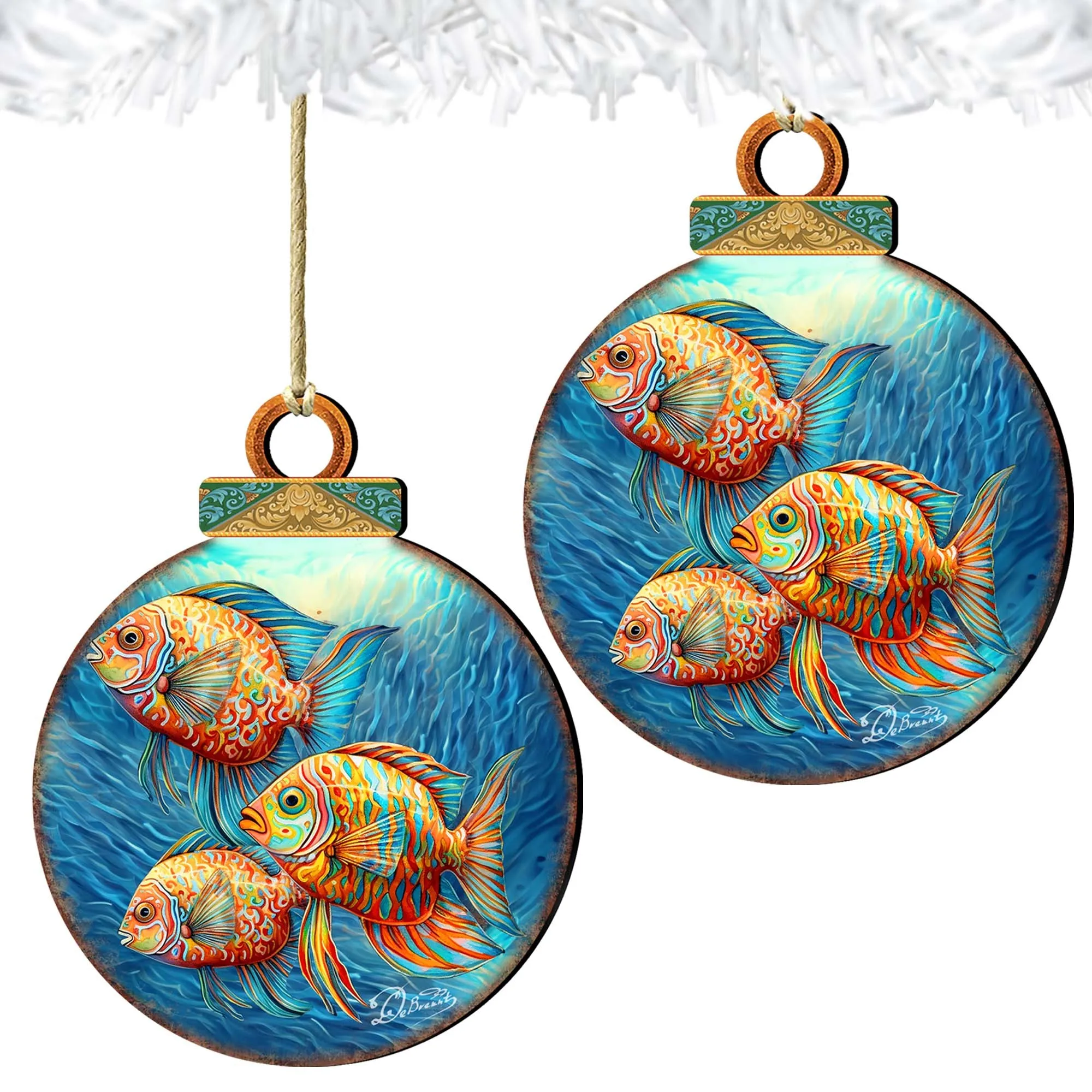 Beach Themed Ornaments - Rainbow Fish Wooden Ornaments by G.Debrekht | Coastal Holiday Decor - 8688178