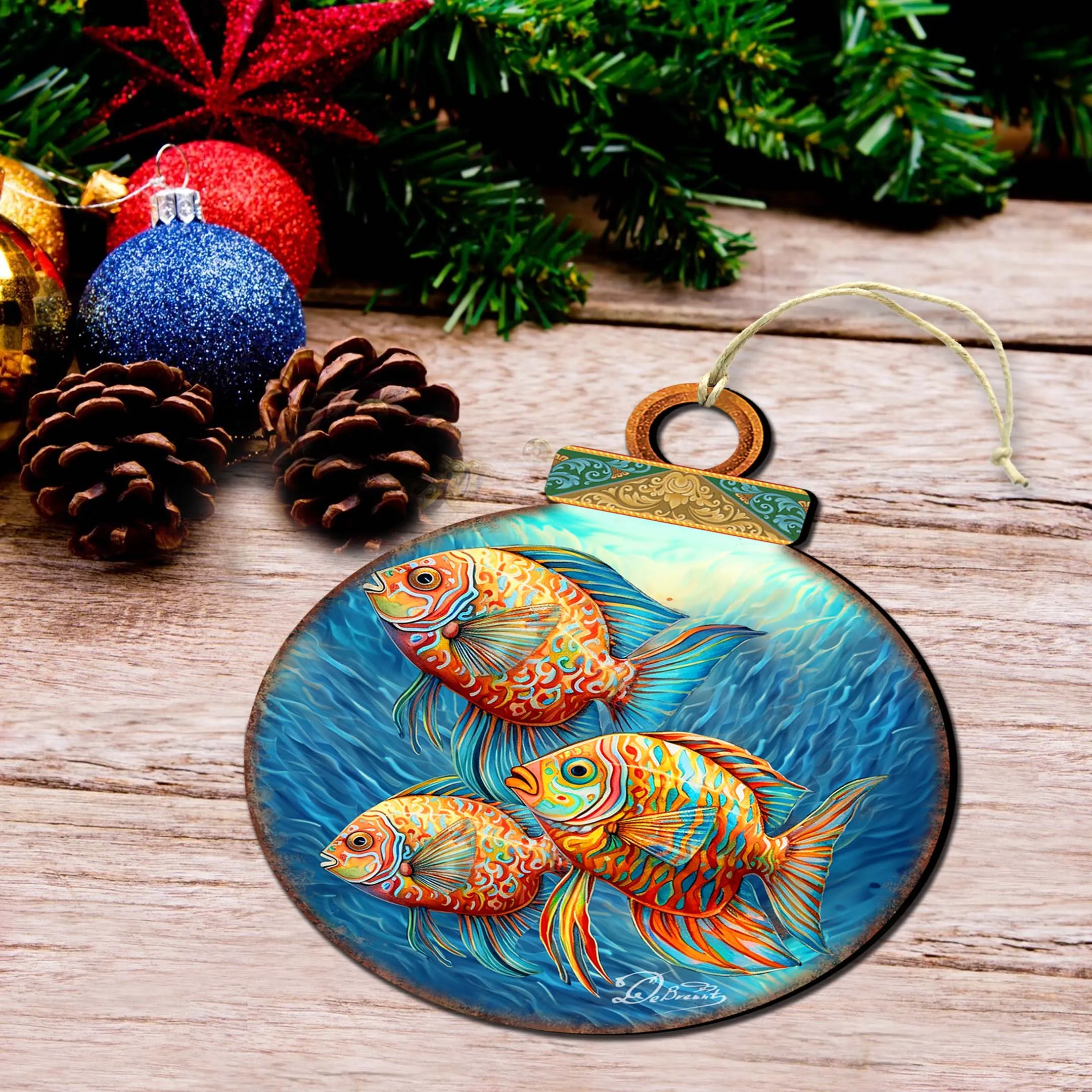 Beach Themed Ornaments - Rainbow Fish Wooden Ornaments by G.Debrekht | Coastal Holiday Decor - 8688178