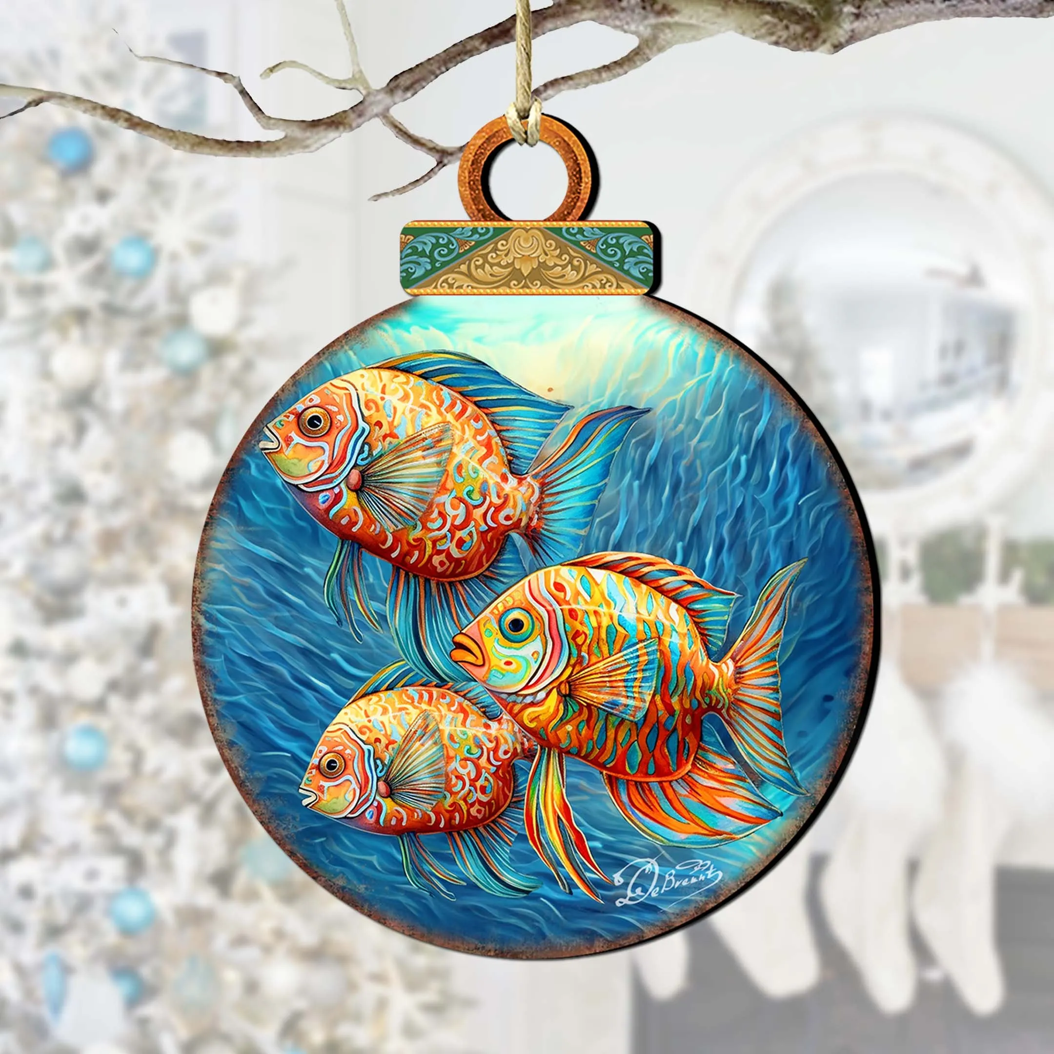 Beach Themed Ornaments - Rainbow Fish Wooden Ornaments by G.Debrekht | Coastal Holiday Decor - 8688178