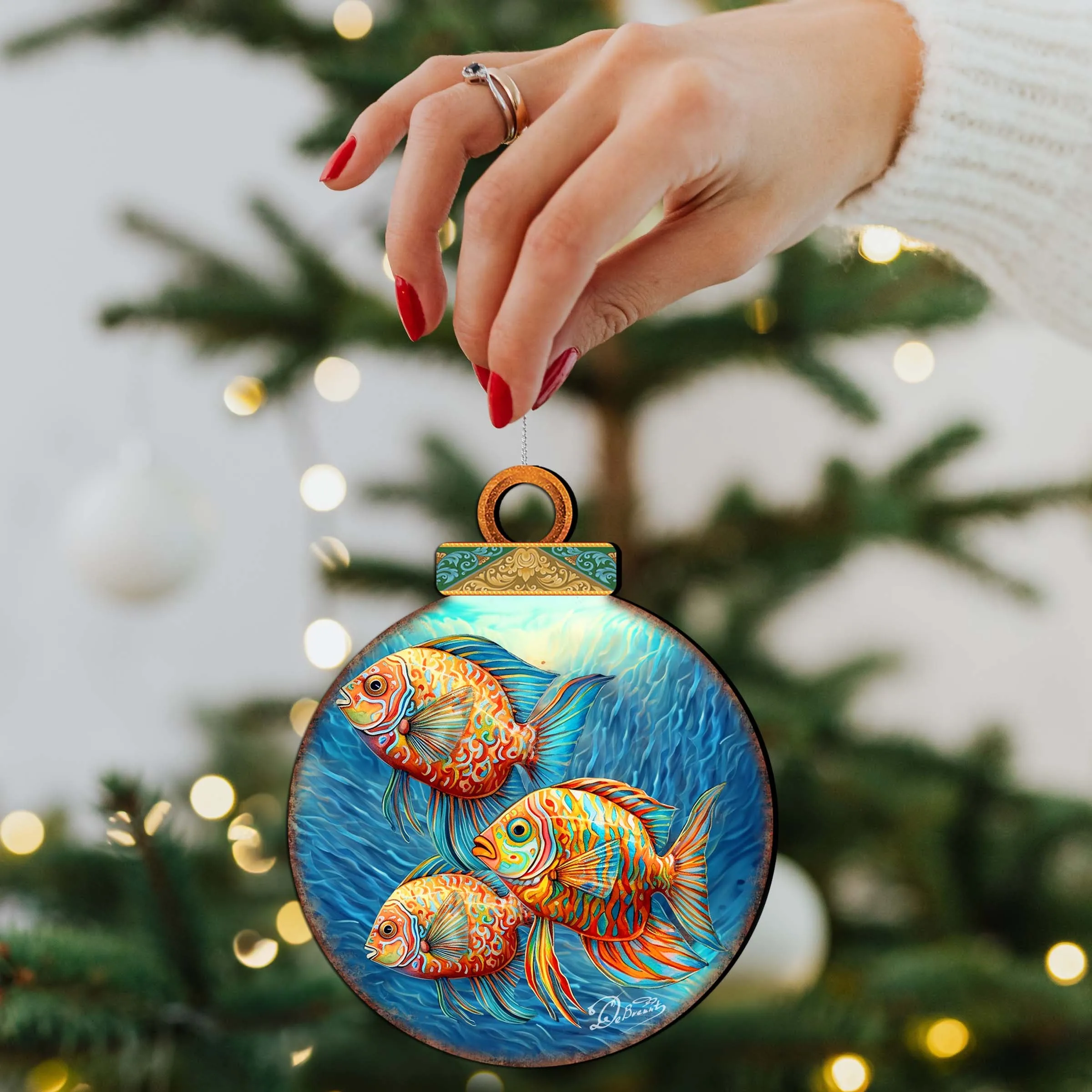 Beach Themed Ornaments - Rainbow Fish Wooden Ornaments by G.Debrekht | Coastal Holiday Decor - 8688178