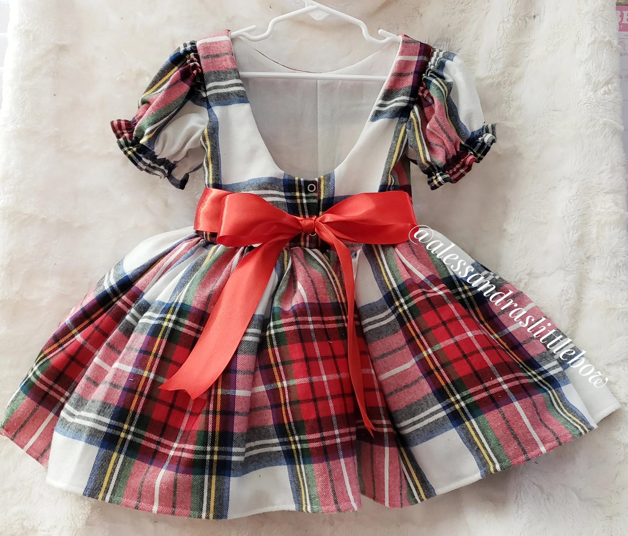 Beige Christmas Plaid Couture Dress