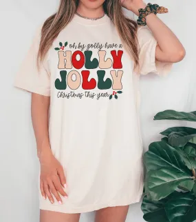 Bella or Comfort Colors Oh By Golly, Holly Jolly Christmas Tee/ Youth and Adult Christmas Shirt