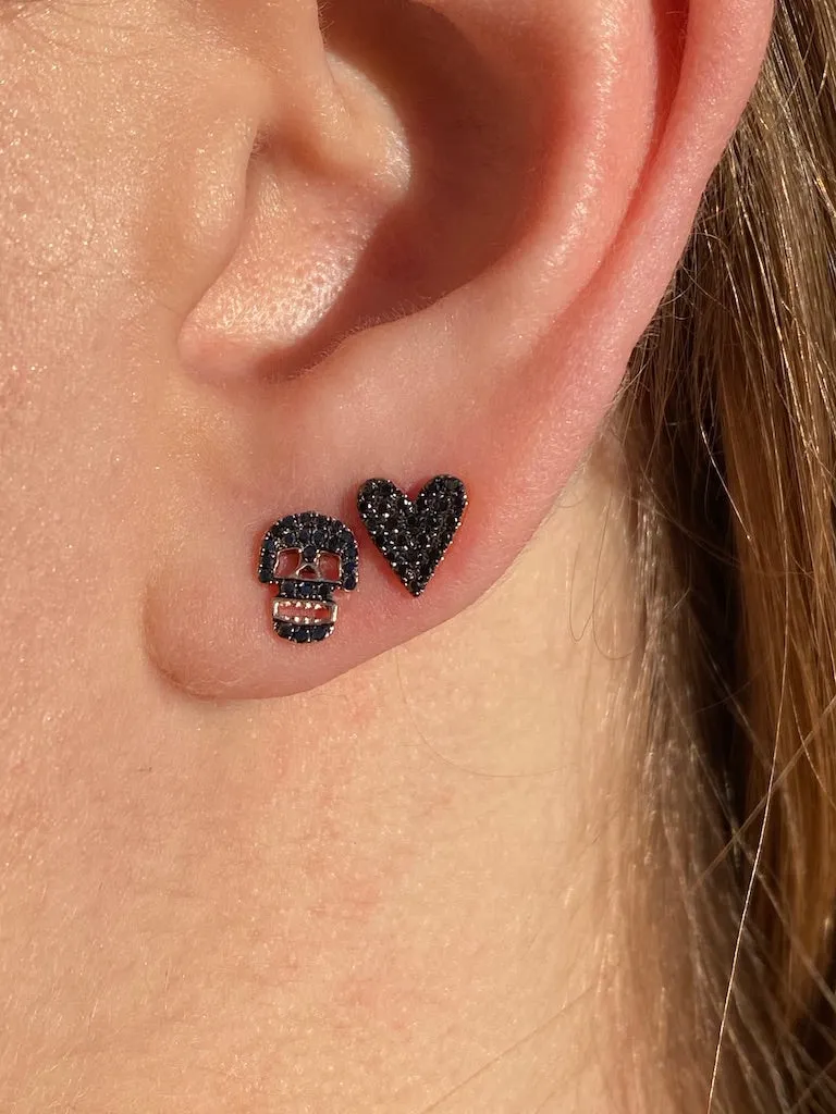 BLACK DIAMOND  SKULL AND HEART EARRINGS