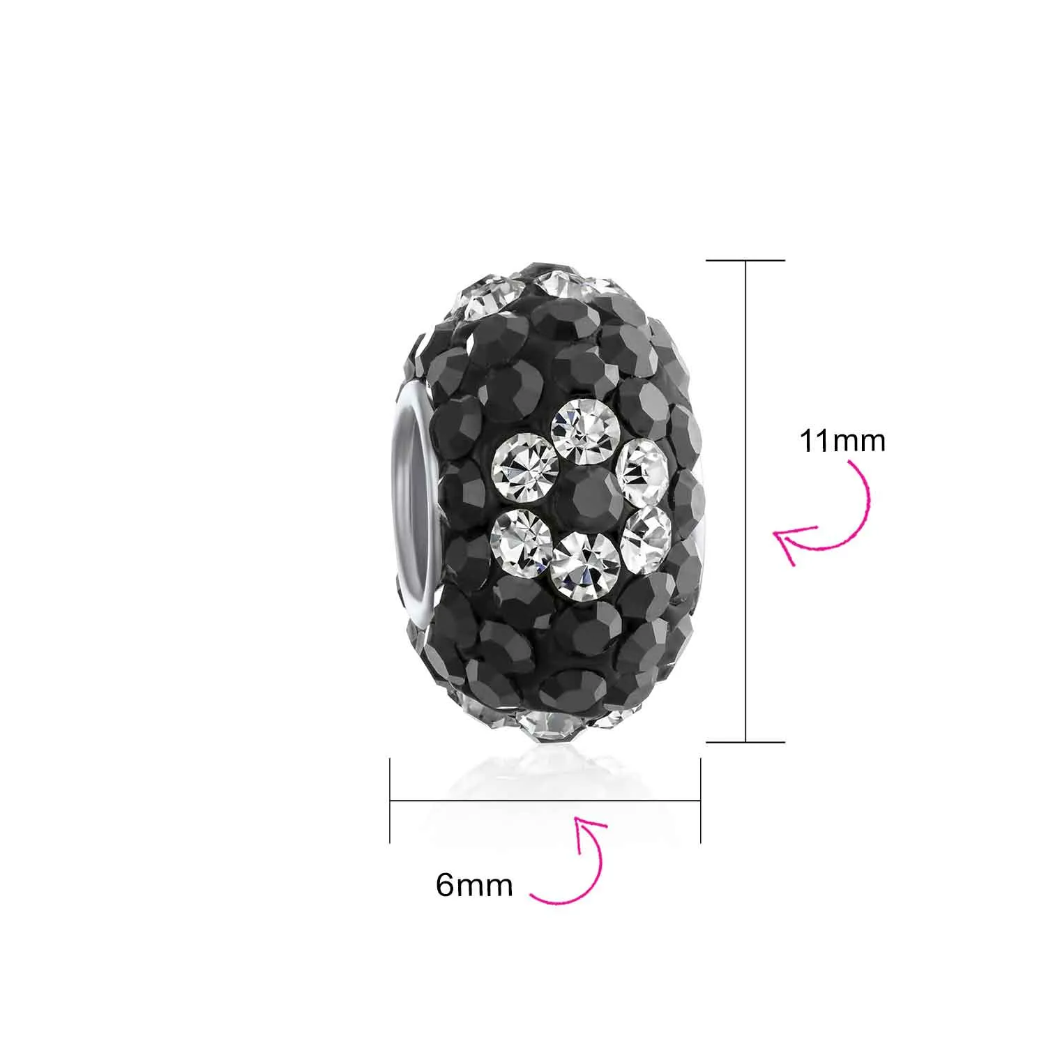 Blue Pink Black Red Flower Crystal Bead Charm for Bracelet Sterling Silver Core