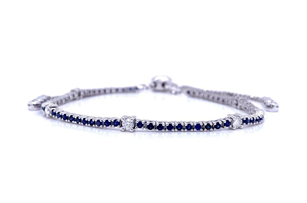 Bracelet 18kt White Gold Adjustable Sapphire & Diamonds