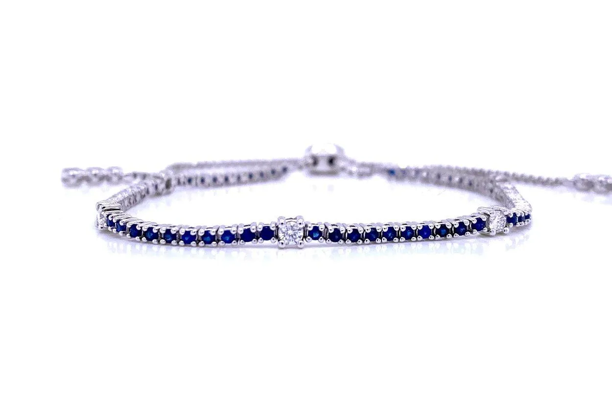 Bracelet 18kt White Gold Adjustable Sapphire & Diamonds