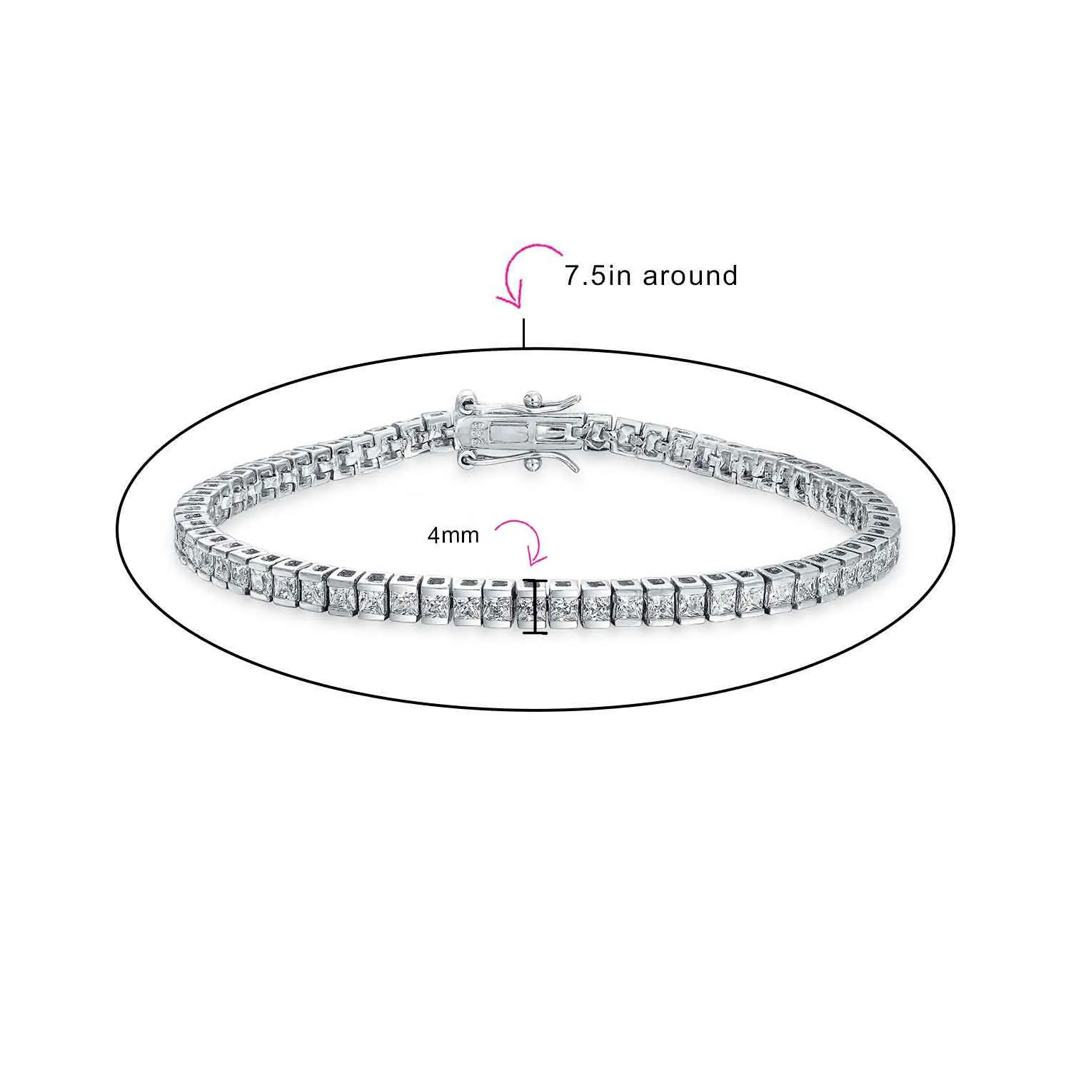 Bridal AAA CZ Solitaire Round Tennis Bracelet Sterling Silver 7.5-8"