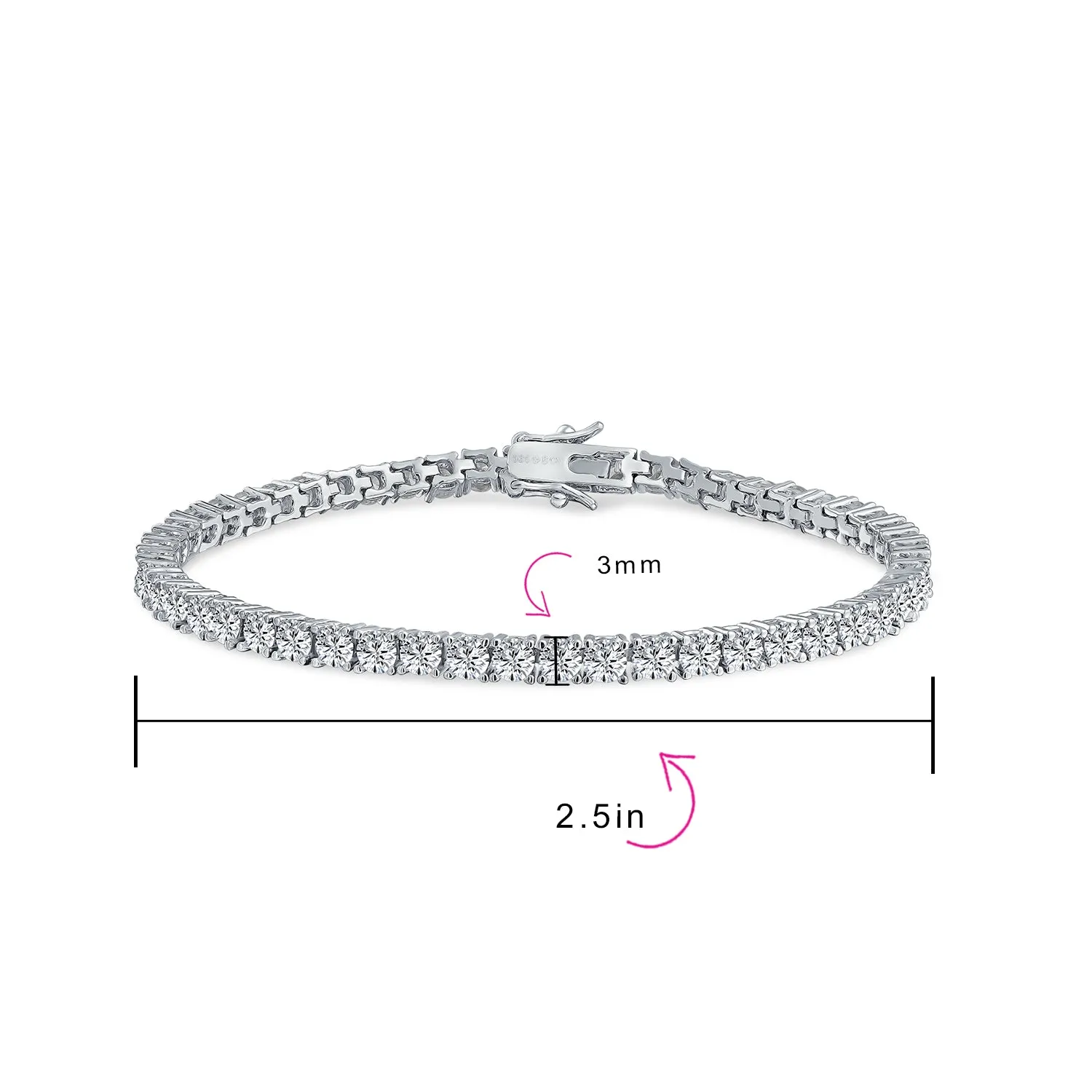 Bridal AAA CZ Solitaire Round Tennis Bracelet Sterling Silver 7.5-8"