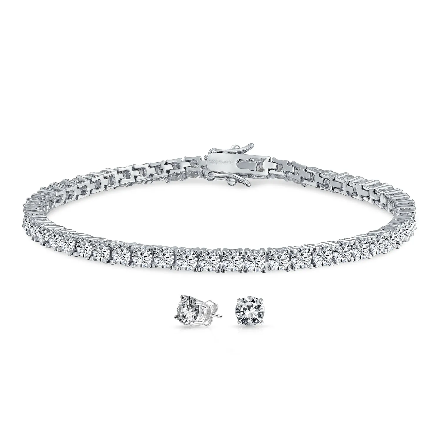 Bridal AAA CZ Solitaire Round Tennis Bracelet Sterling Silver 7.5-8"