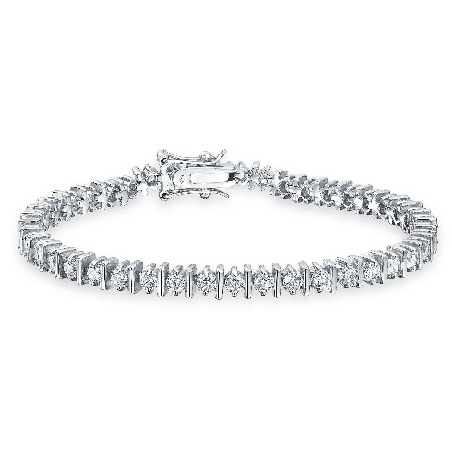 Bridal AAA CZ Solitaire Round Tennis Bracelet Sterling Silver 7.5-8"